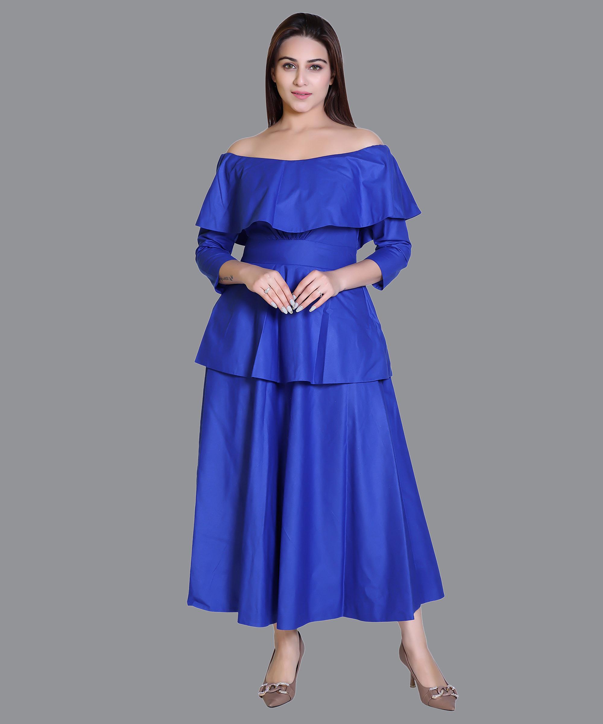 Women Satin Blue  Western Dress