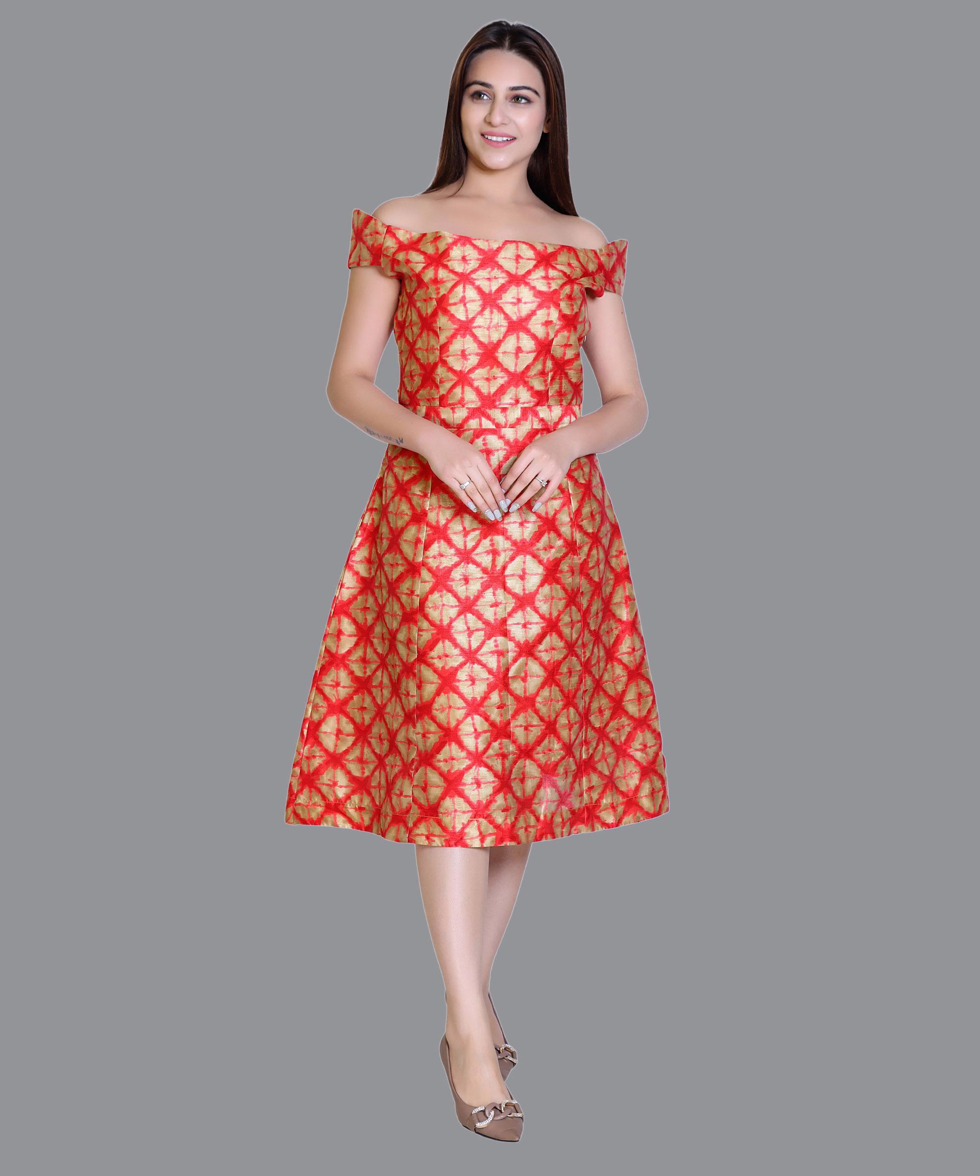 Women Satin Orange Floral Print Western Dress