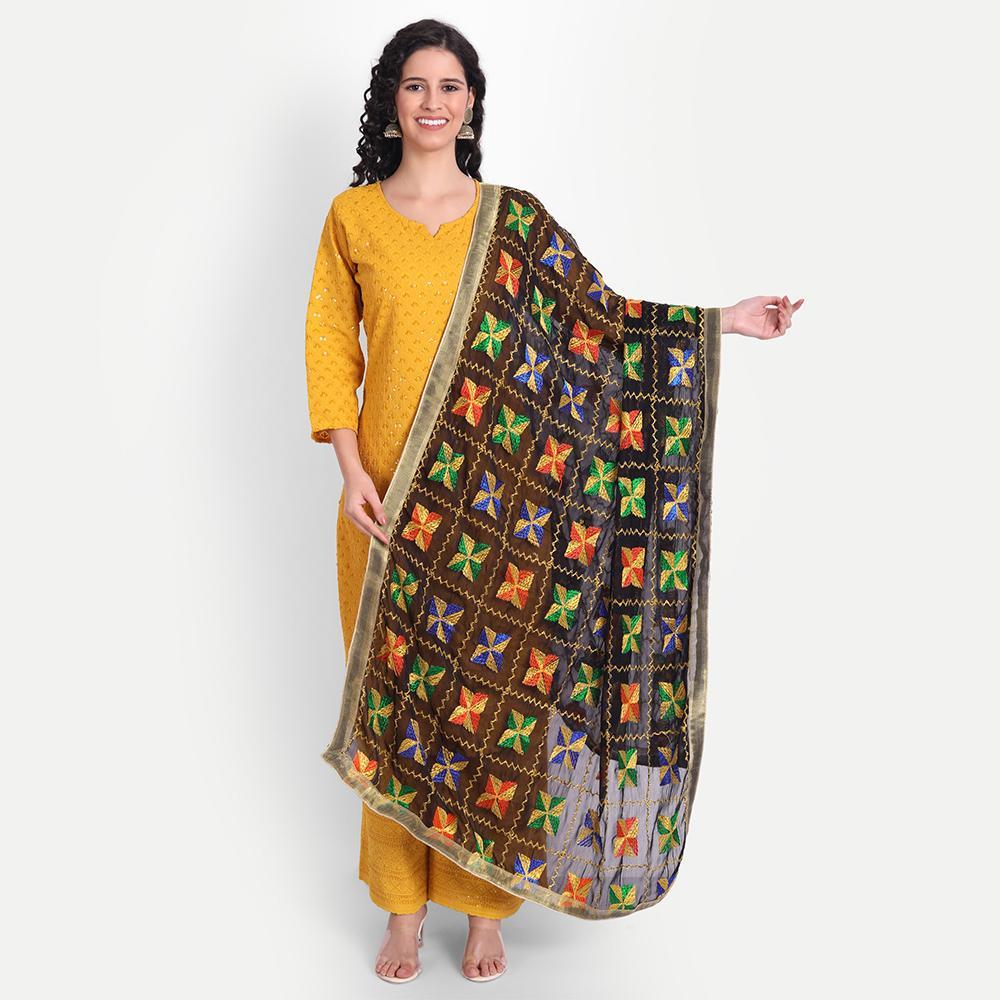 Hemkunt Fabrics Phulkari Embroidered Dupatta