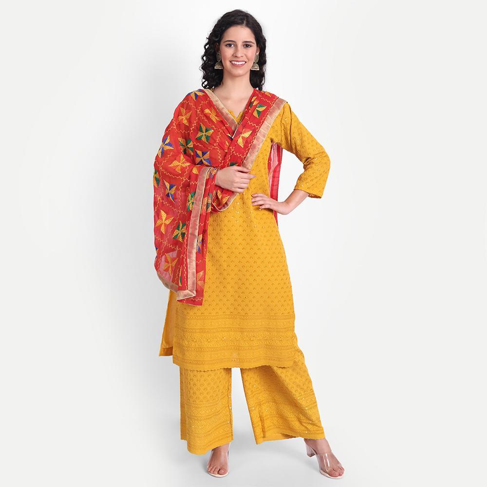 Hemkunt Fabrics Phulkari Embroidered Dupatta