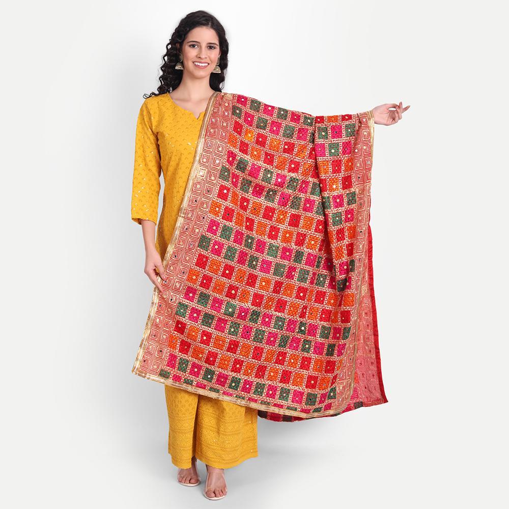 Hemkunt Fabrics Phulkari Embroidered Dupatta