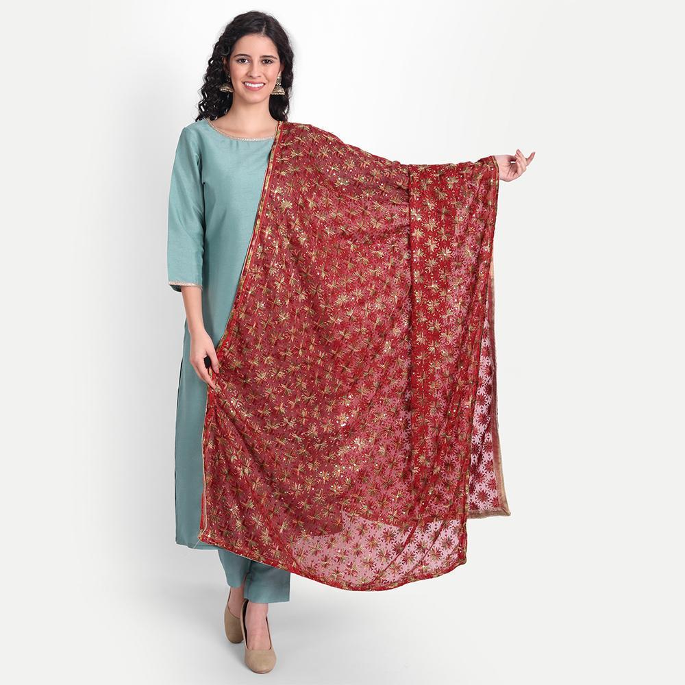 Hemkunt Fabrics Phulkari Embroidered Dupatta