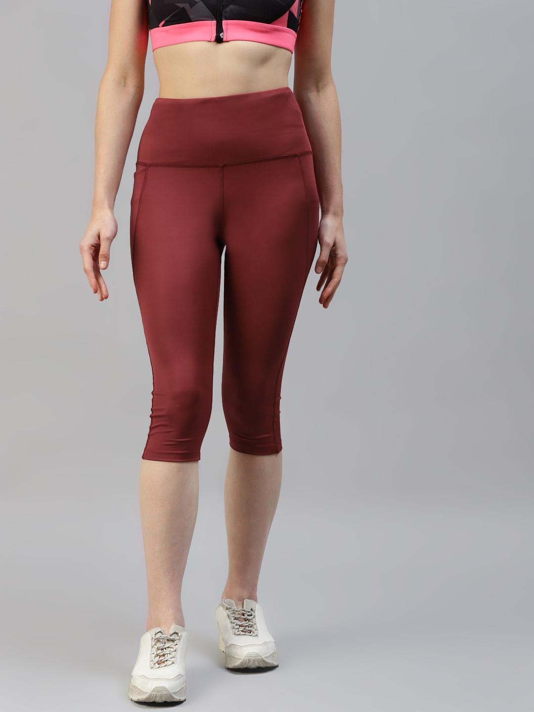 Women Burgundy Active Wear Capris