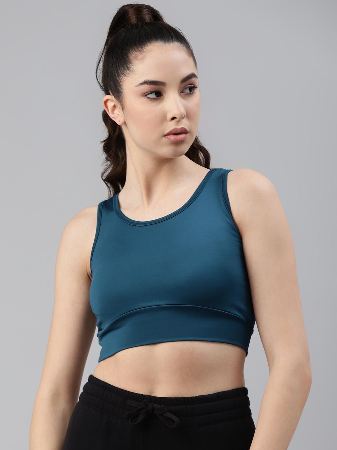 Women Lightly Padded Teal Crop Top
