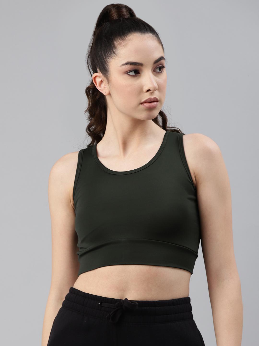 Women Lightly Padded Olive Crop Top