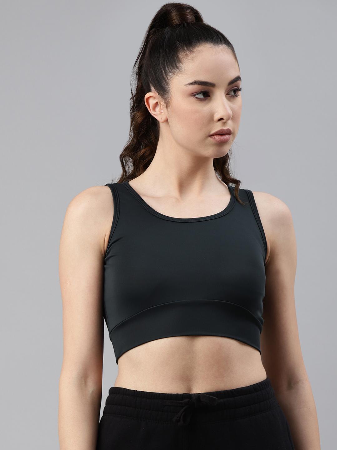 Women Lightly Padded Dark Grey Crop Top