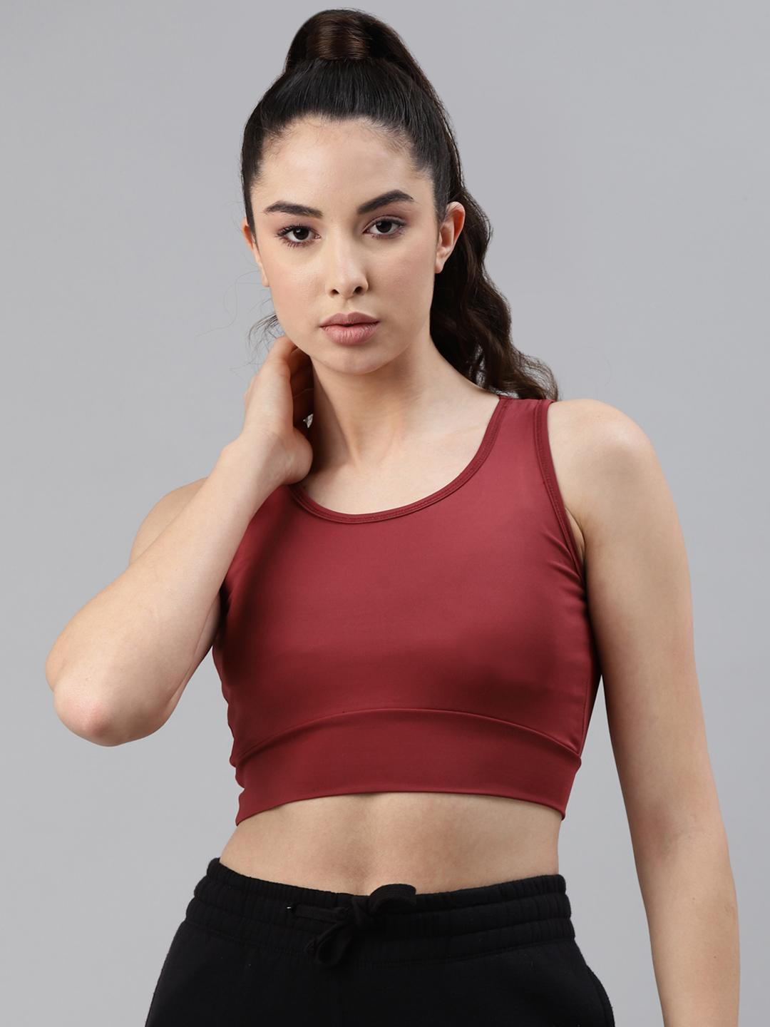 Women Lightly Padded Burgundy Crop Top