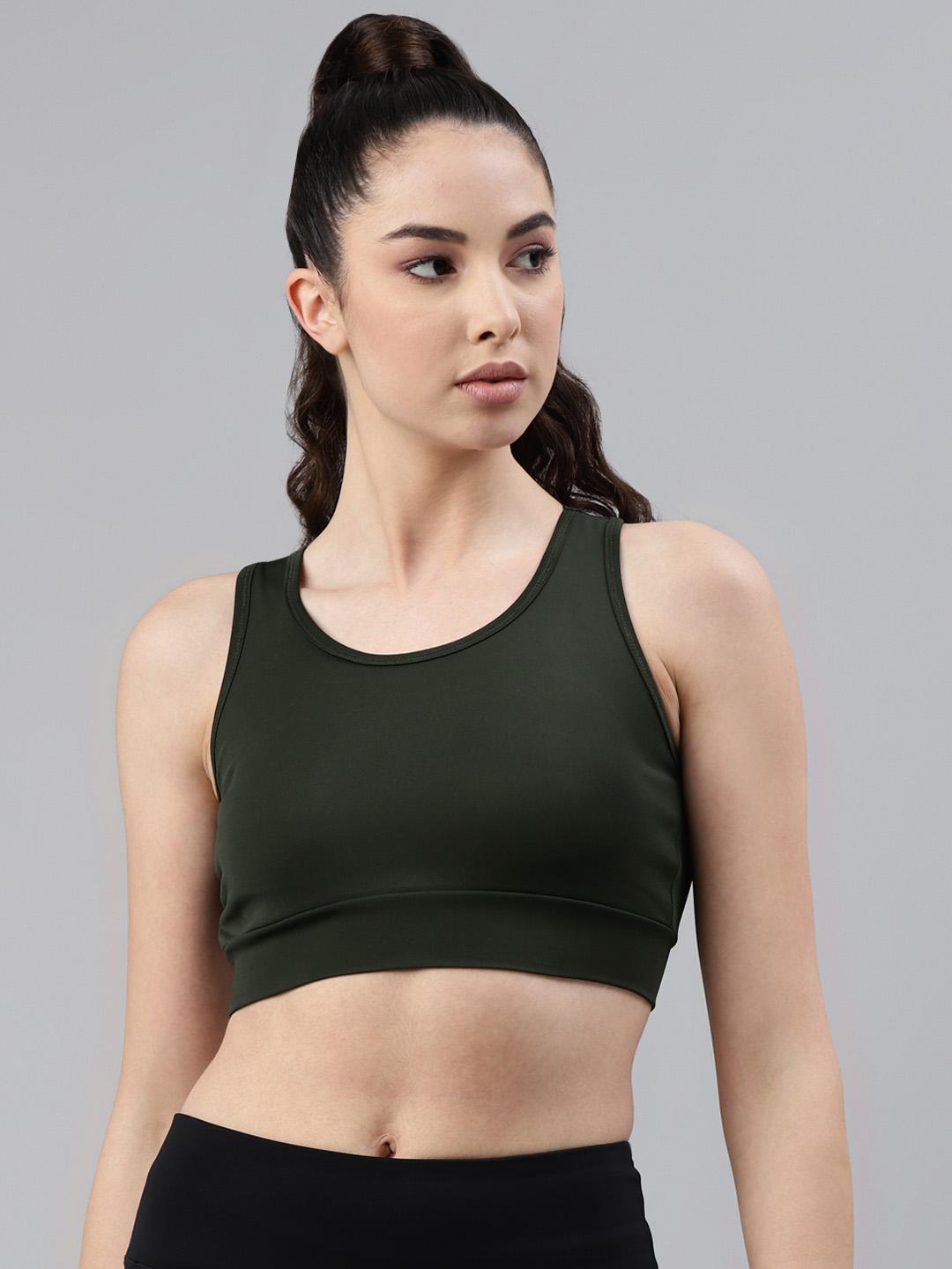 Women Lightly Padded Olive Crop Top