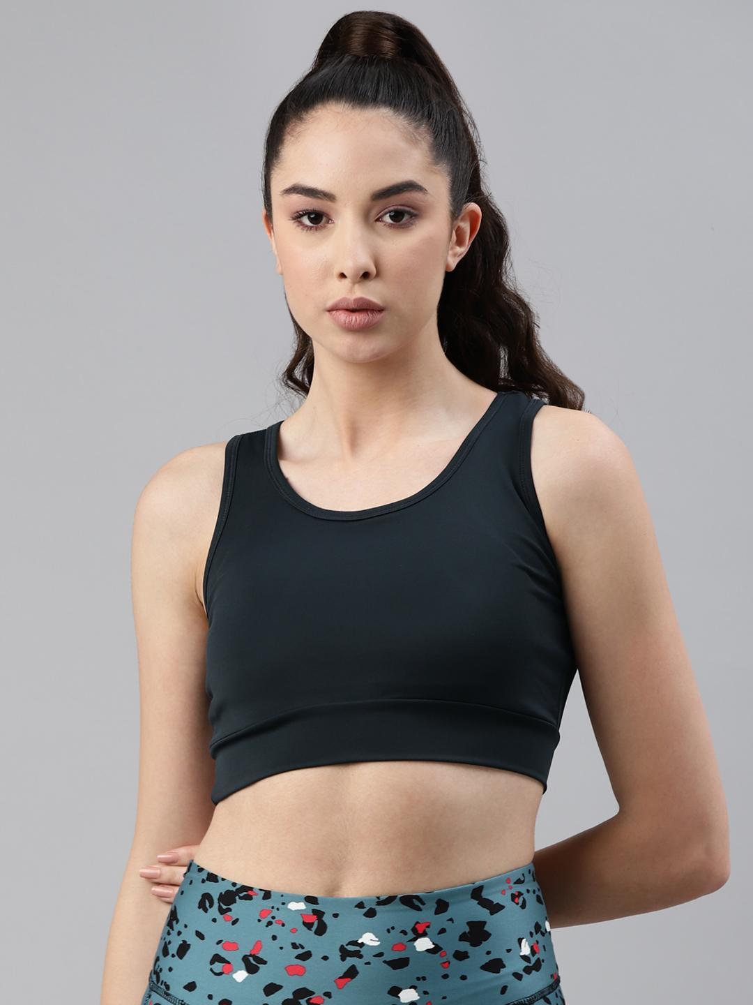 Women Lightly Padded Dark Grey Crop Top