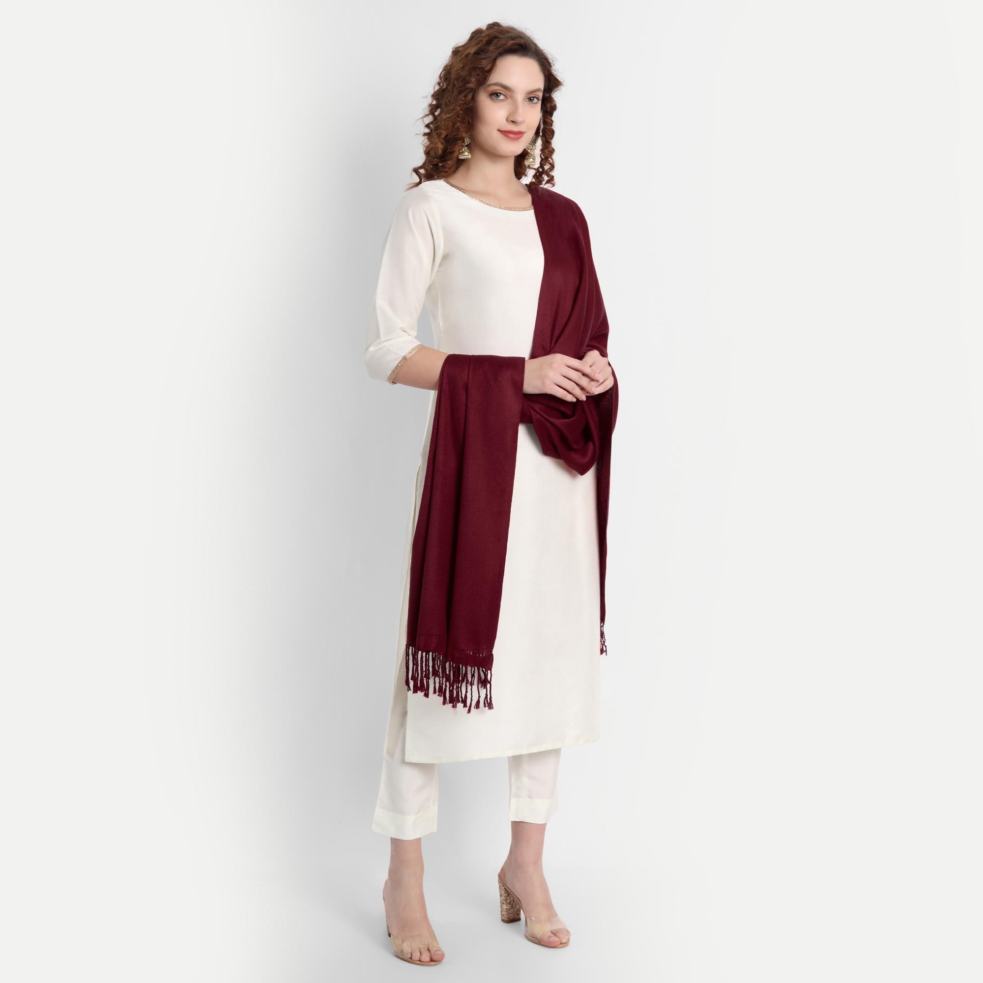 Hemkunt Fabrics  Viscose Maroon Women Stole
