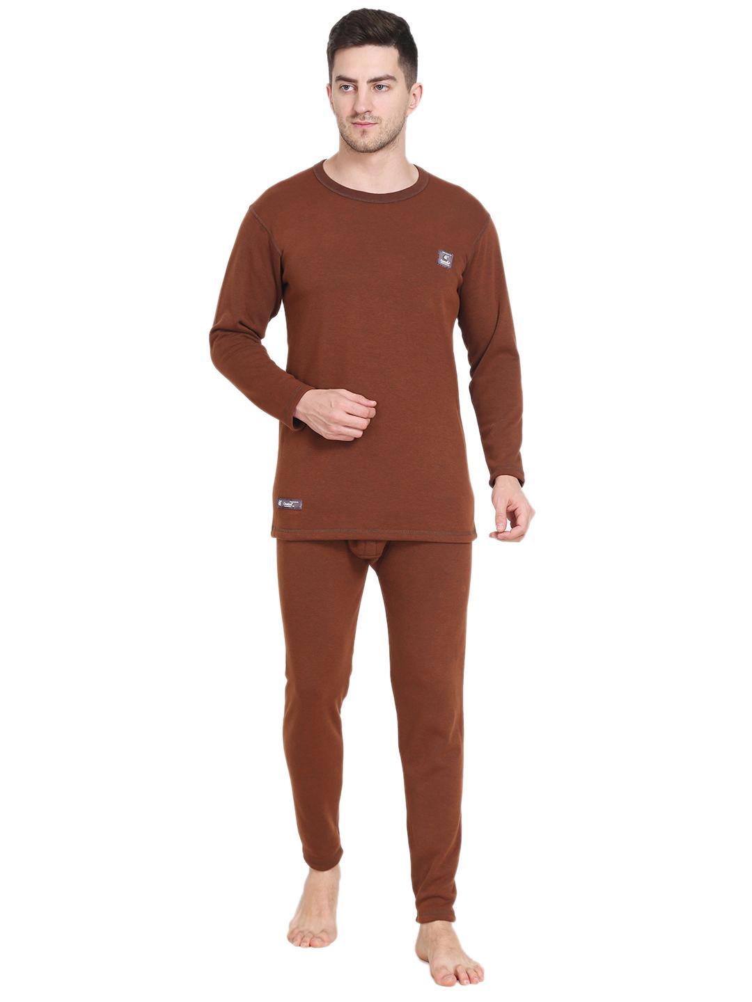 OOSHIN UK Mens Brown Full Sleeve Thermal Basic Set