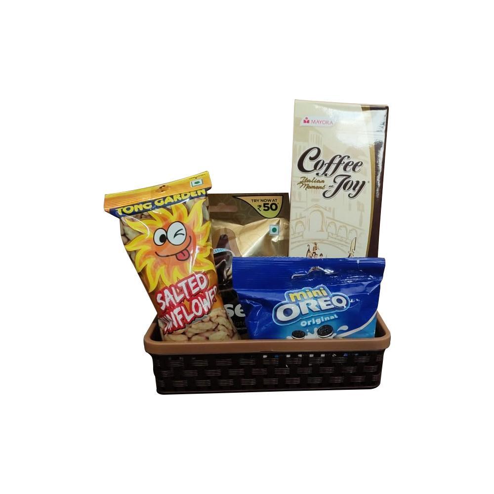 Festive Gift Hamper - Tong Garden's Noi Salted Peanuts Pouch, 110 g|Coffee Joy Coffee Flavored Biscuits Imported, 50Gm|Oreo Mini Chocolate Creme Chocolate Sandwich Cookies Pouch 20.4g|Hershey's Kisses Milk Chocolate, 36g