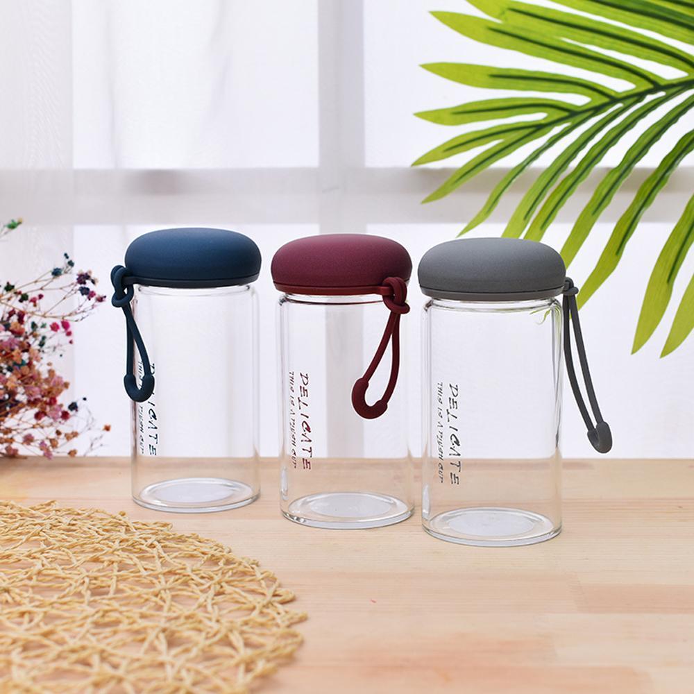 XIMI VOGUE™ Letters Print Glass Water Bottle with Carry Strap (300ml/10oz)