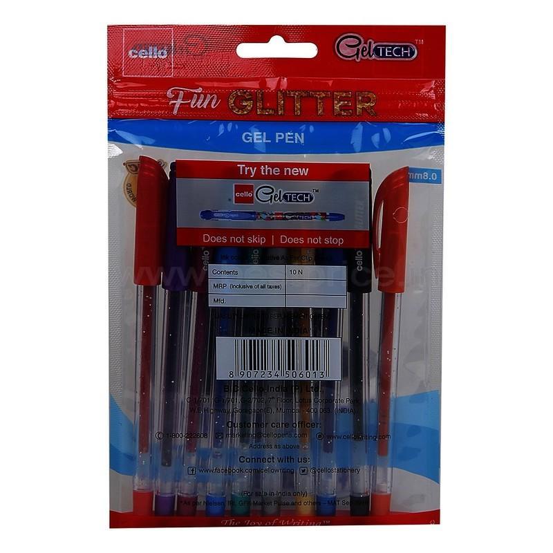 Cello Multi Color Glitter Sparkle Gel Pen 10 N