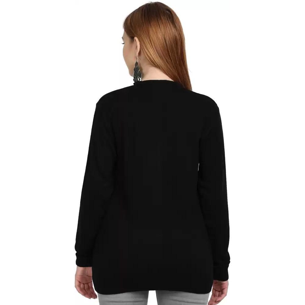 Companion Solid V Neck Casual Women Black Sweater