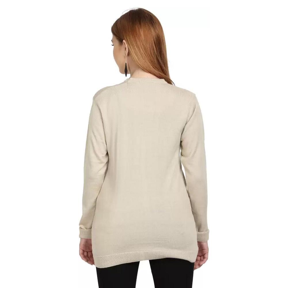 Companion Solid V Neck Casual Women Beige Sweater