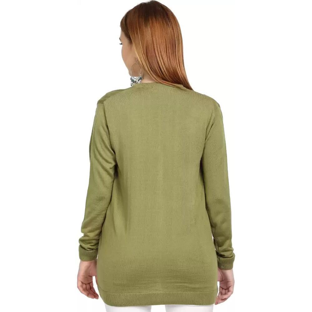 Companion Solid V Neck Casual Women Green Sweater