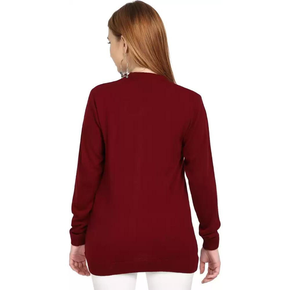 Companion Solid V Neck Casual Women Maroon Sweater