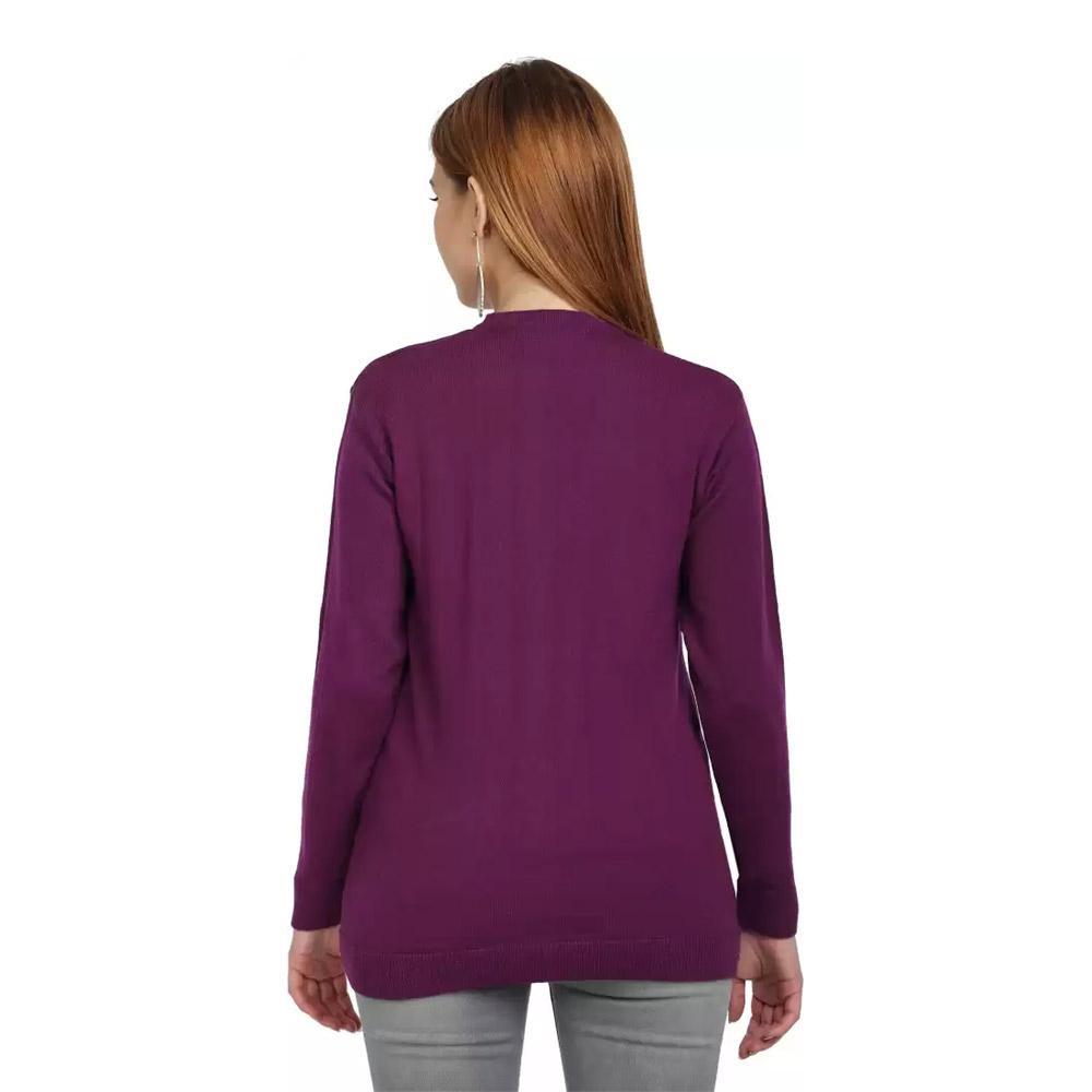 Companion Solid V Neck Casual Women Purple Sweater