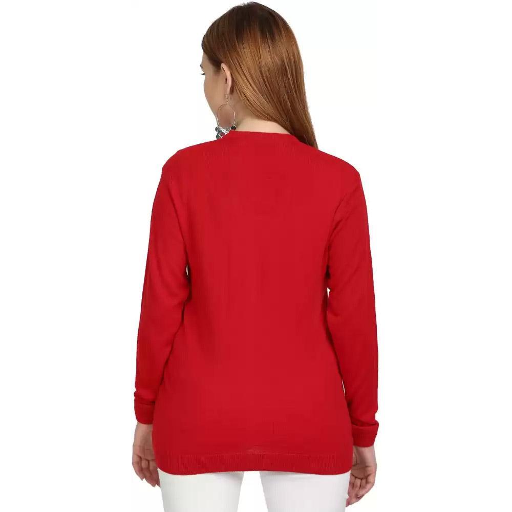 Companion Solid V Neck Casual Women Red Sweater