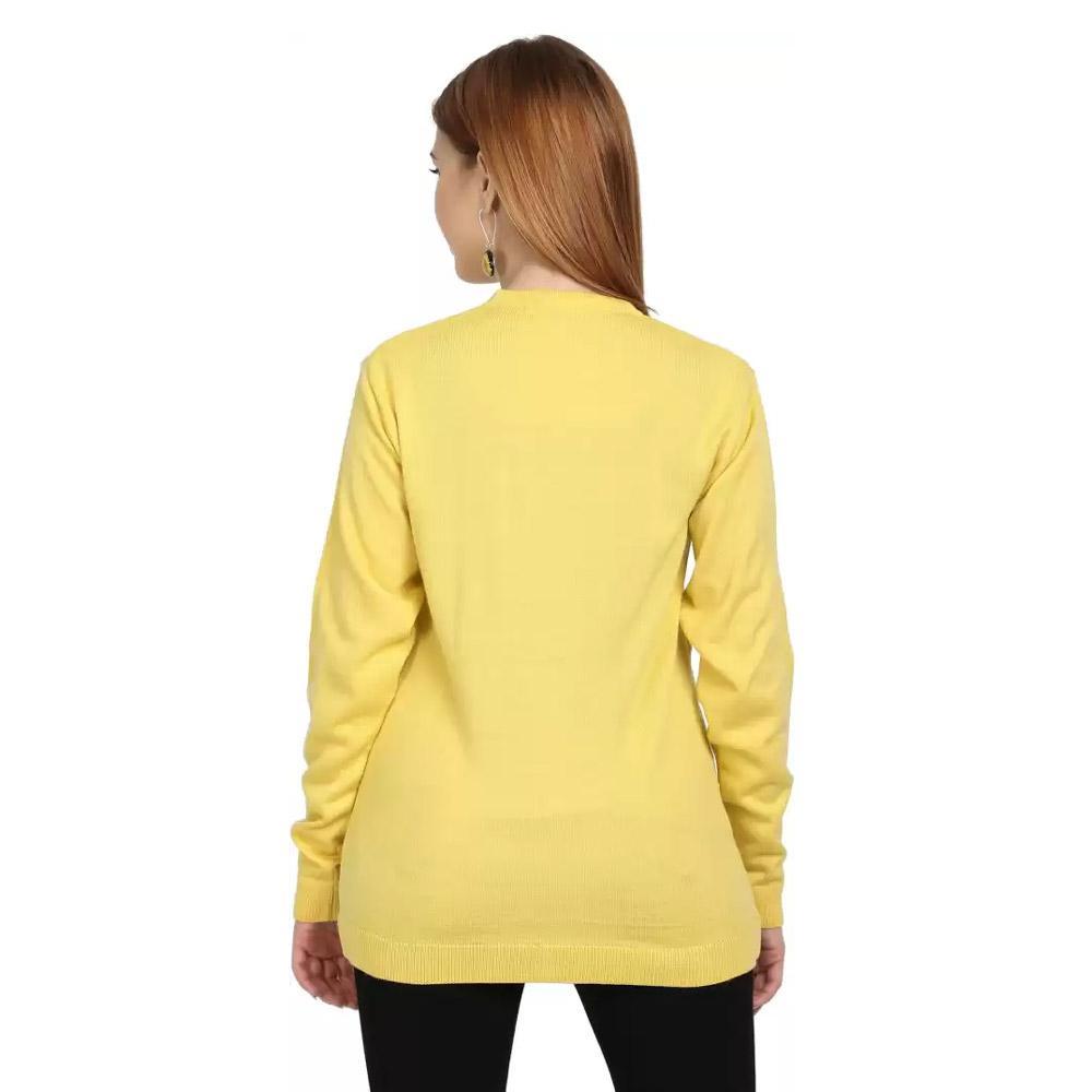 Companion Solid V Neck Casual Women Yellow Sweater