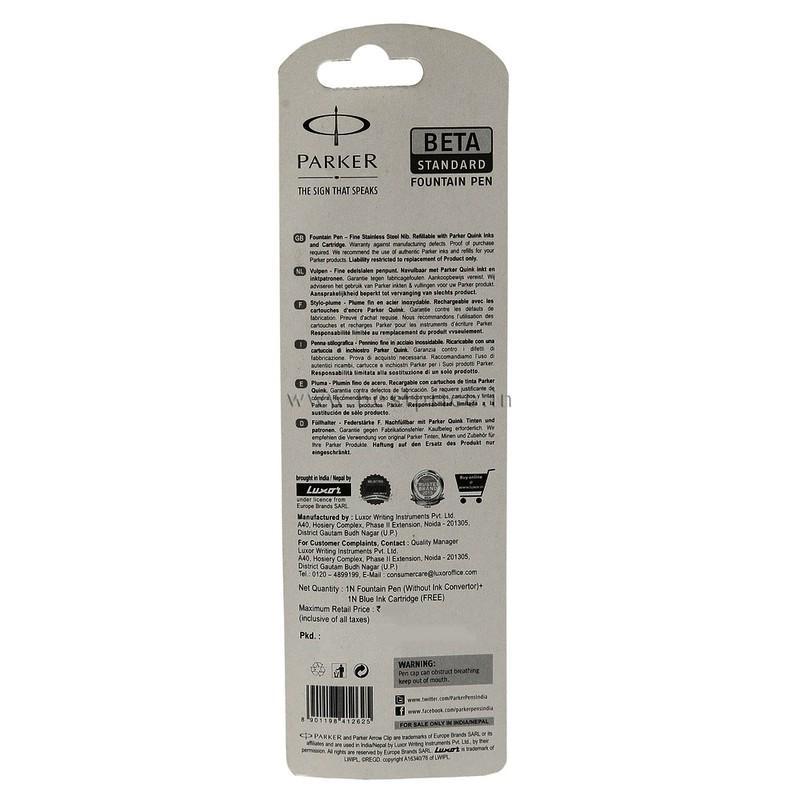 Parker Beta Standard Fountain Pen Chrome Trim, 1 N
