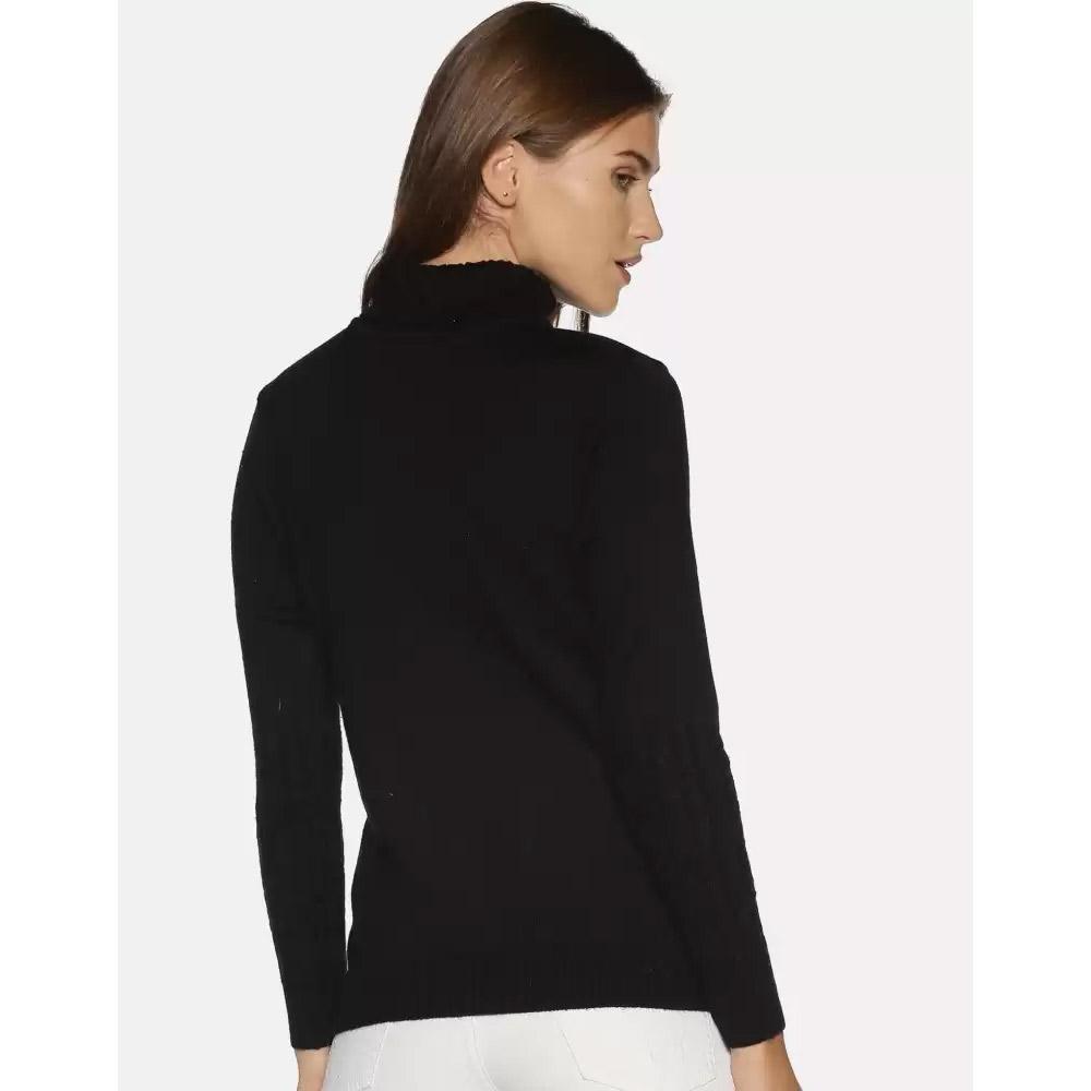 Companion Solid High Neck Casual Women Black Sweater