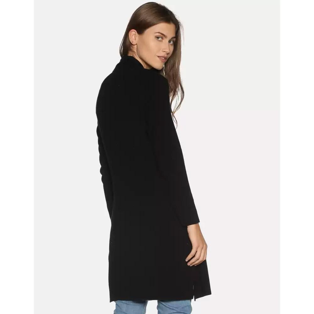 Companion Solid Scoop Neck Casual Women Black Sweater