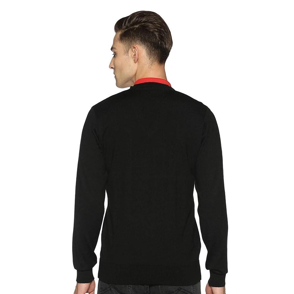 Companion Solid V Neck Casual Men Black Sweater
