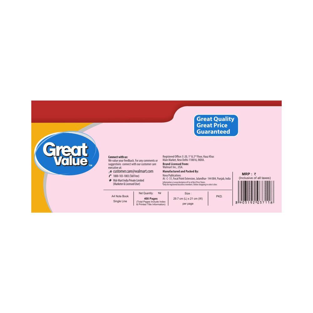 Great Value Single Rule Notebook 400 Pages