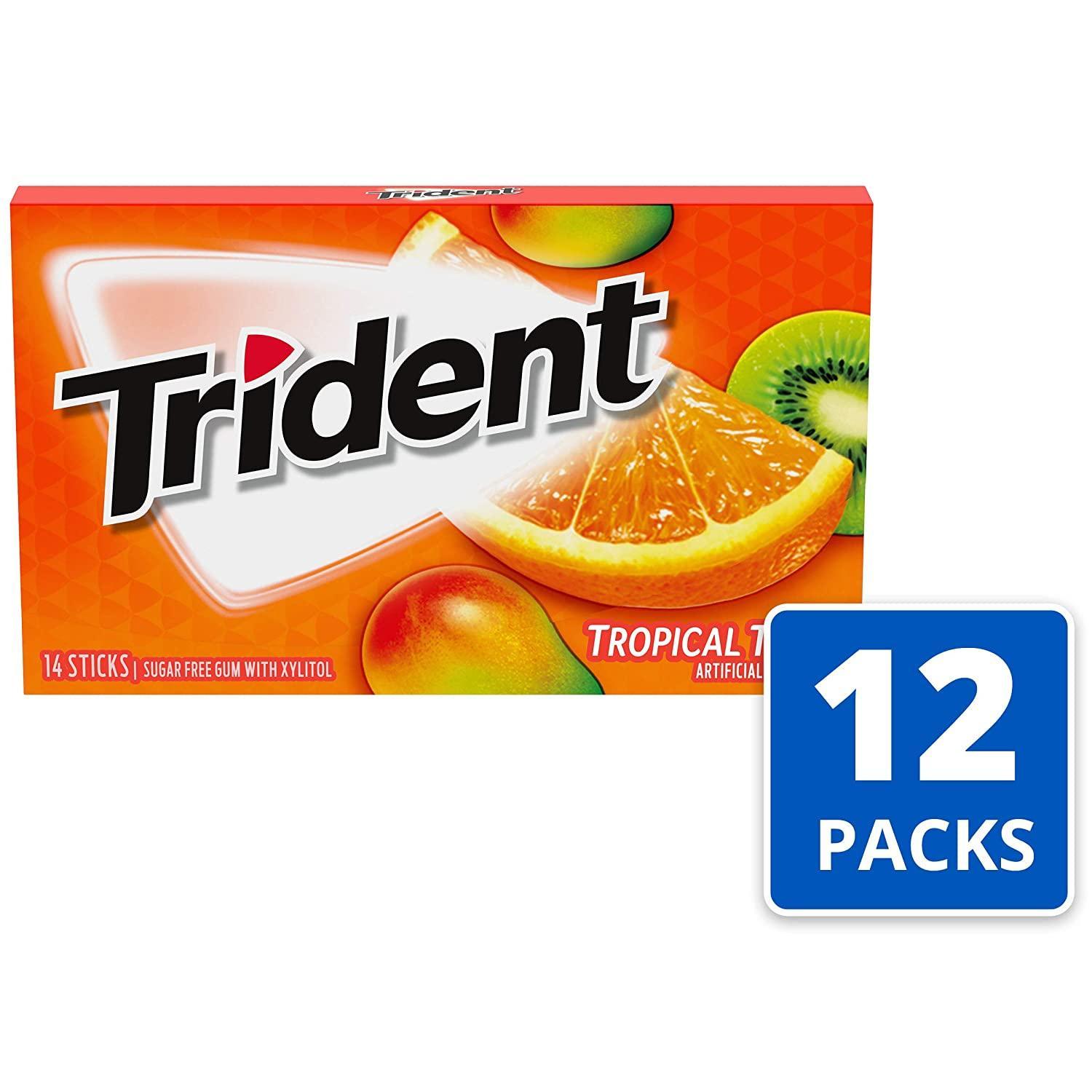 Trident Tropical Twist Sugar Free Mint, 14 Sticks - Pack of 12