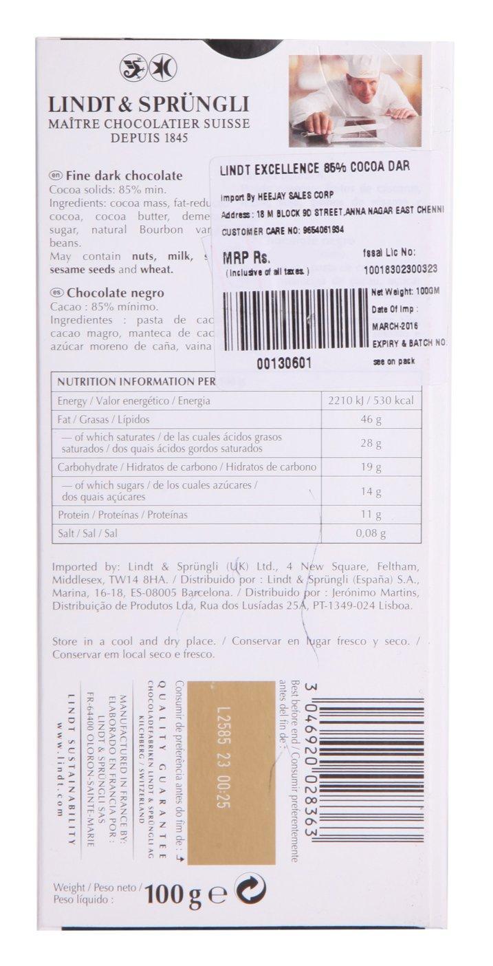 Lindt Excellence Dark 85% Cocoa, 100 g