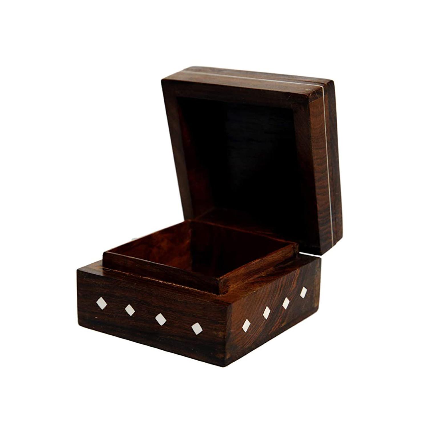 KBL Wooden Jewellery Box for Women Jewel Organizer Handcrafted/Handicraft Gift Items - 4 Inch x 4 inch Small (Brown)