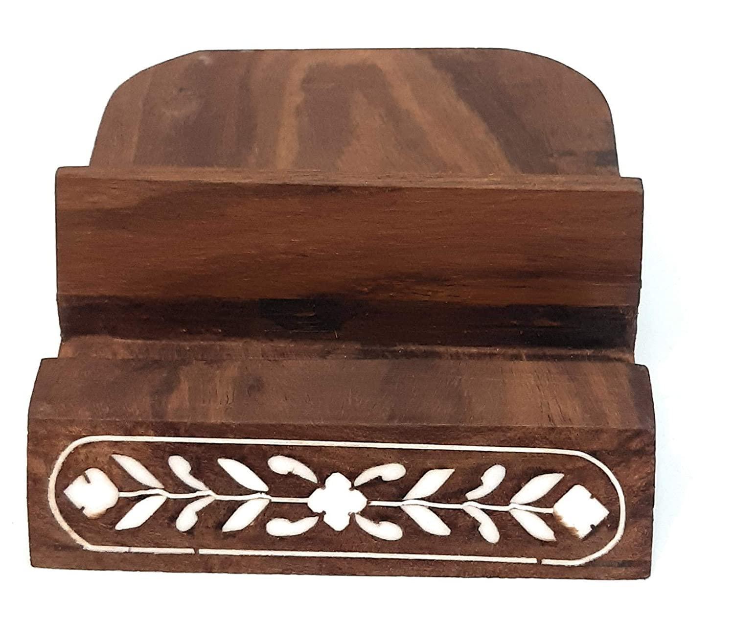 KBL Wooden Mobile Phone Holder for Desk and Table - Sheesham Wood Mobile Stand - Can Hold Any Size Mobile for Decoration and Gifts