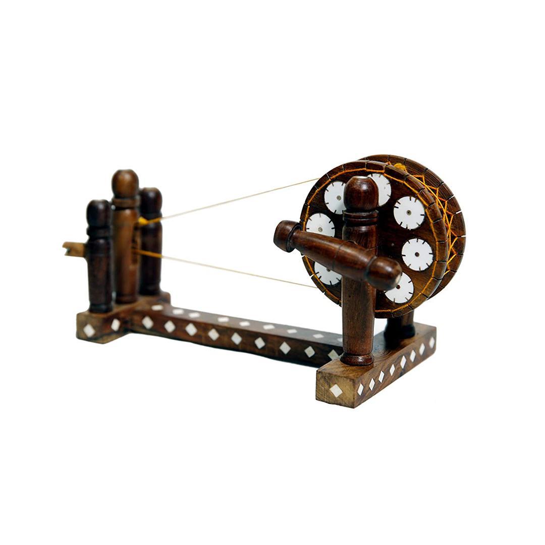 Wooden Handcrafted Gandhi ji Charkha Spinning Wheel Medium Size for Decoration/Gifts Punjabi Culture Special Charkha Antique Piece (Brown, 3 Inch Wheel)