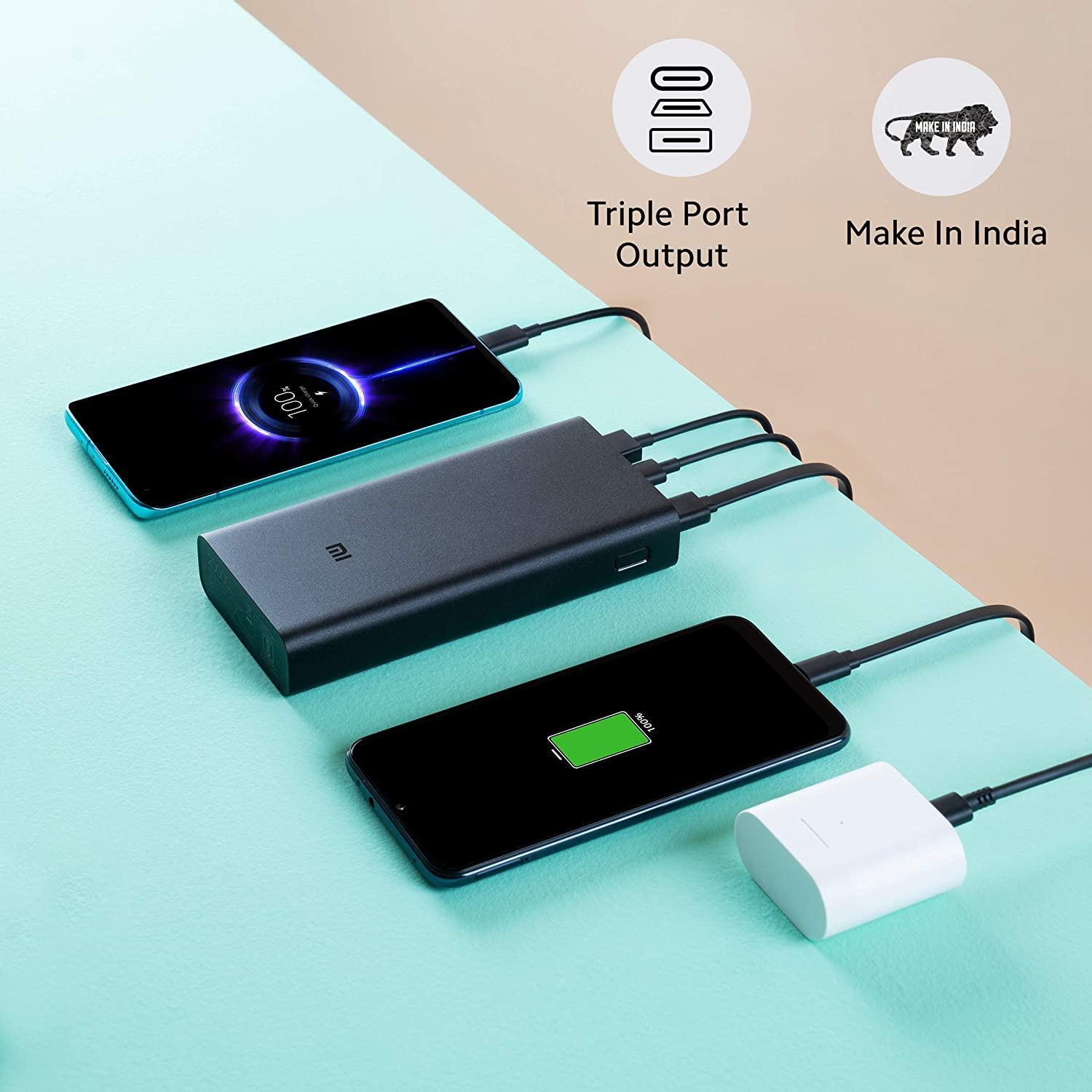 Mi Power Bank 3i 20000mAh (Sandstone Black) Triple Output and Dual Input Port | 18W Fast Charging | Power Delivery 