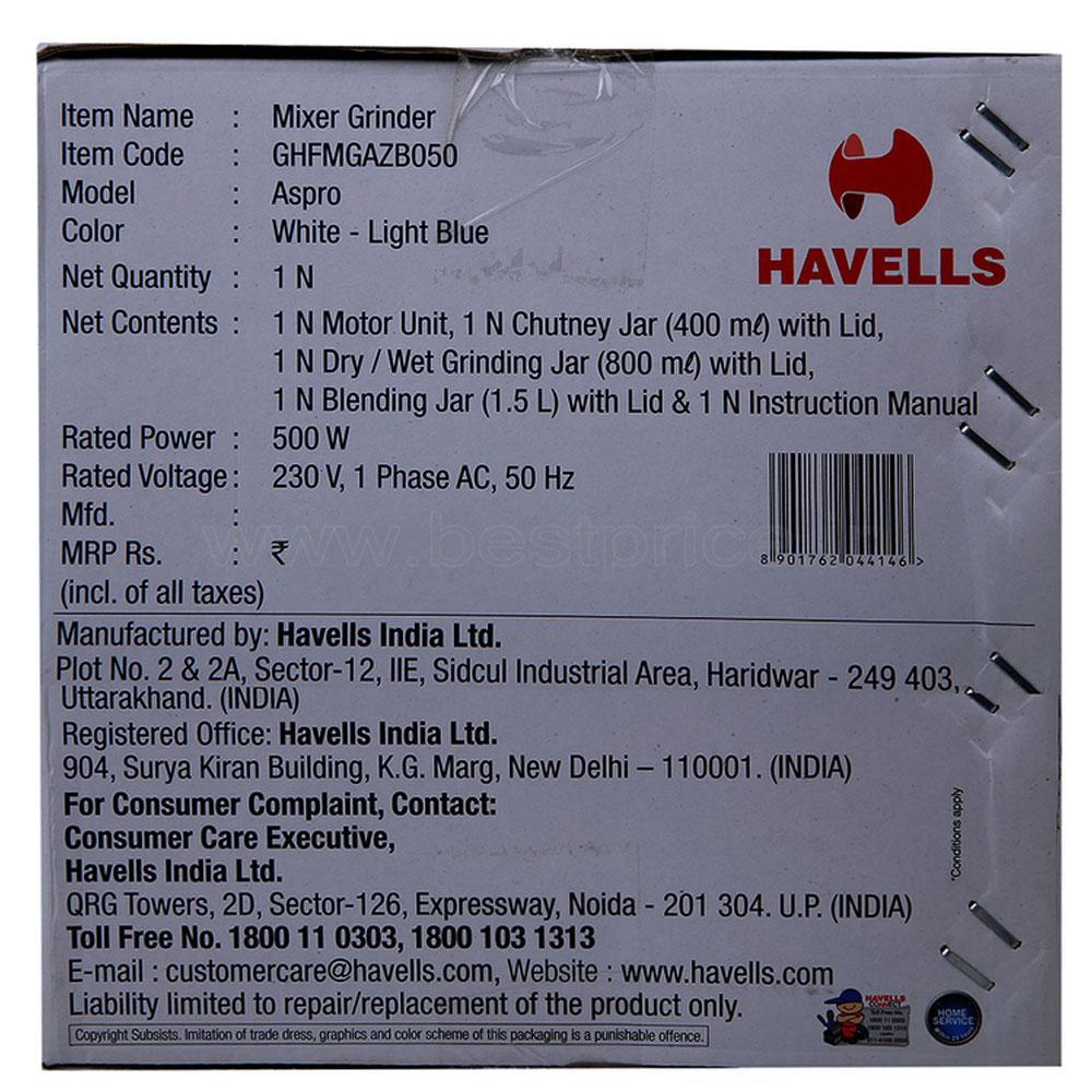 Havells Mixer Grinder Model Aspro, 1 N