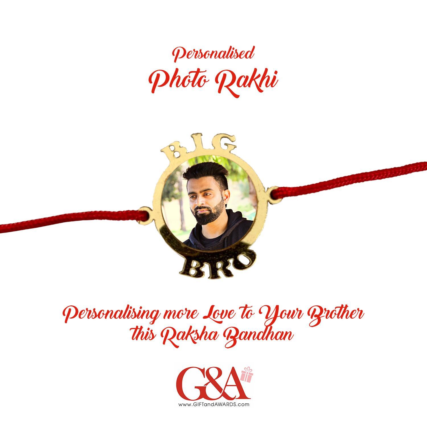 G&A Golden Acrylic Personalised Photo Rakhi Circular