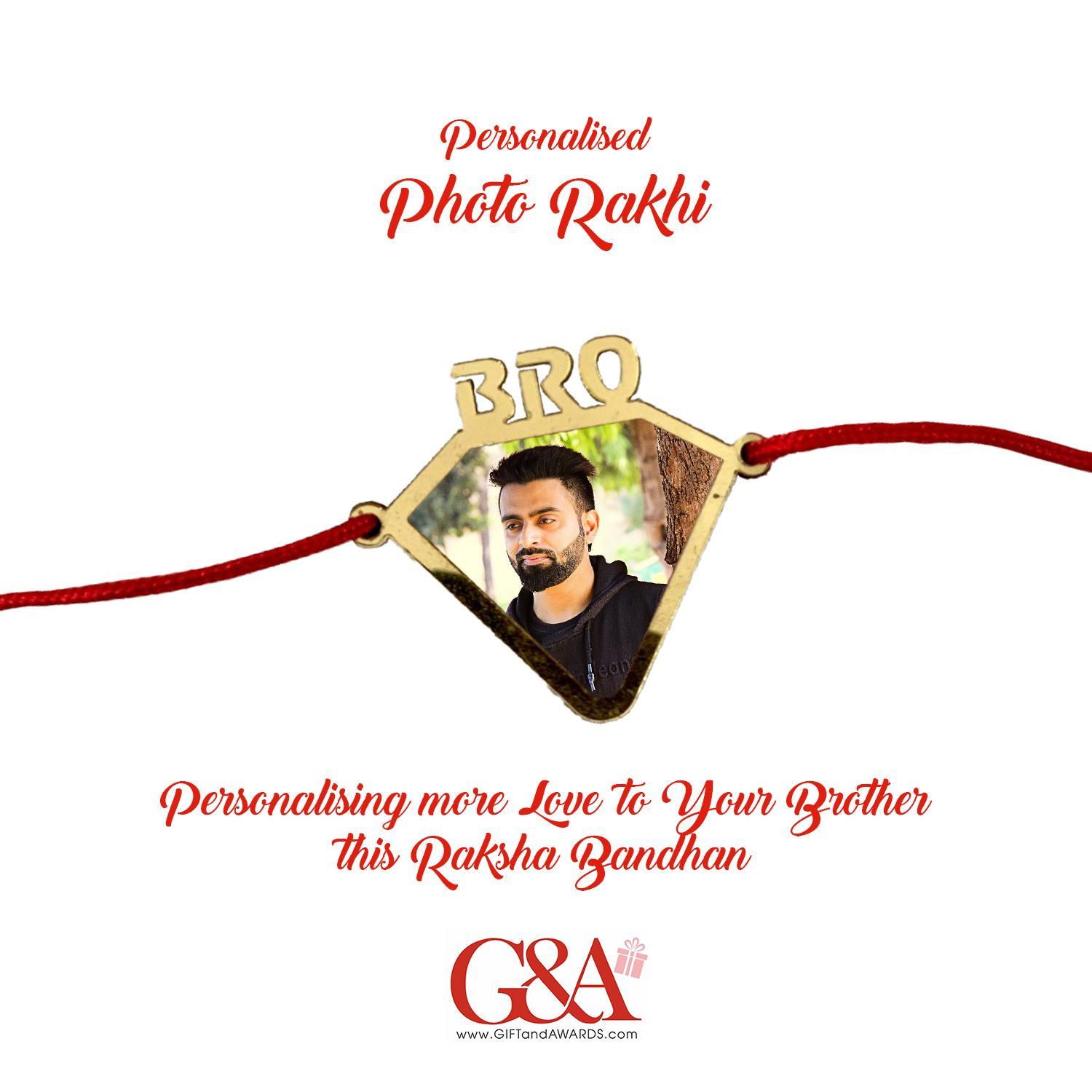 G&A Golden Acrylic Personalised Photo Rakhi Diamond