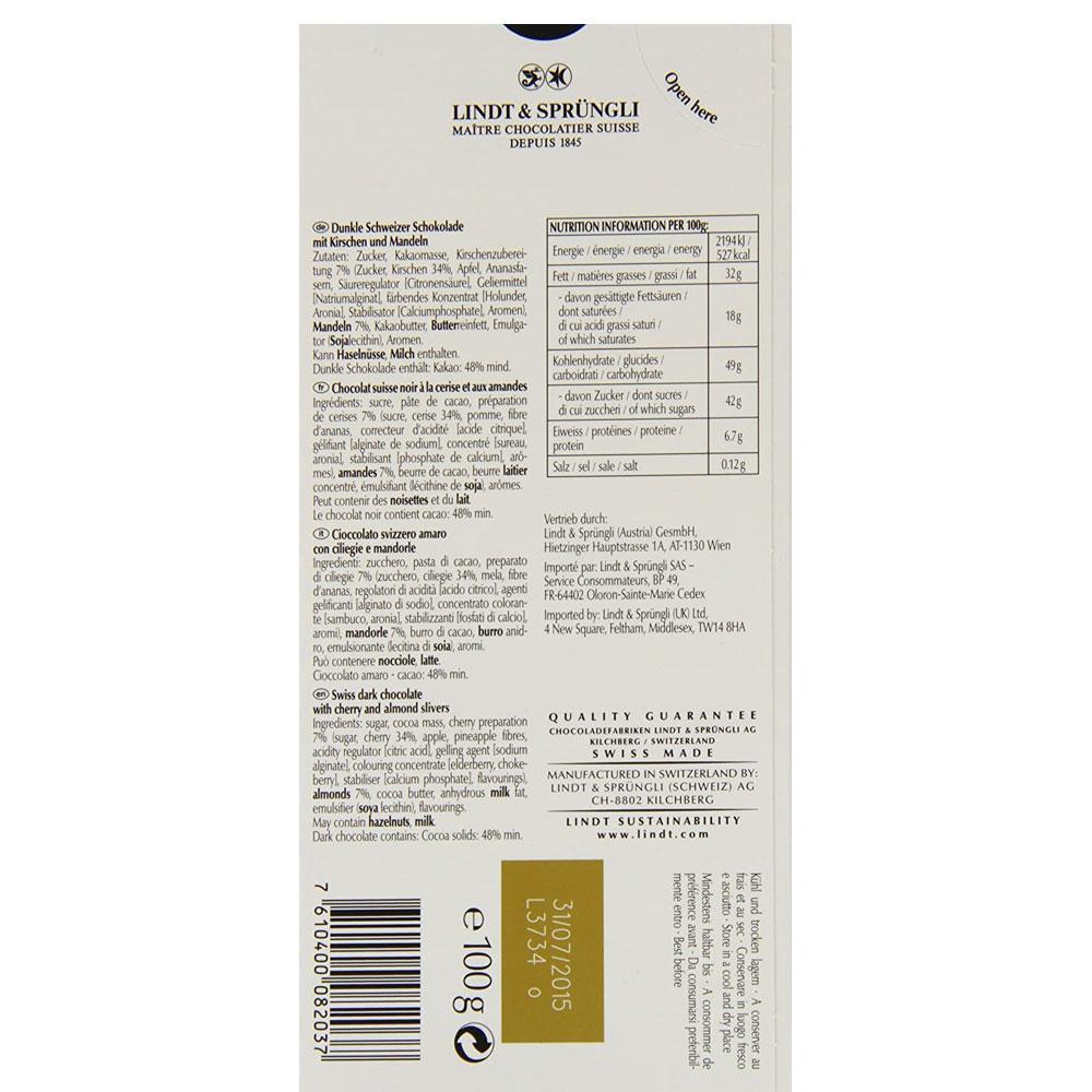Lindt Excellence Cherry Intense Chocolate 100 Grams – Imported; Premium Quality.