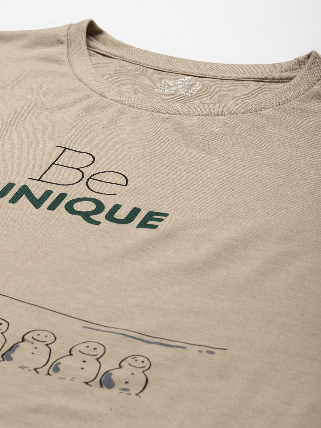 PICOT Men Beige & Green Printed T-shirt