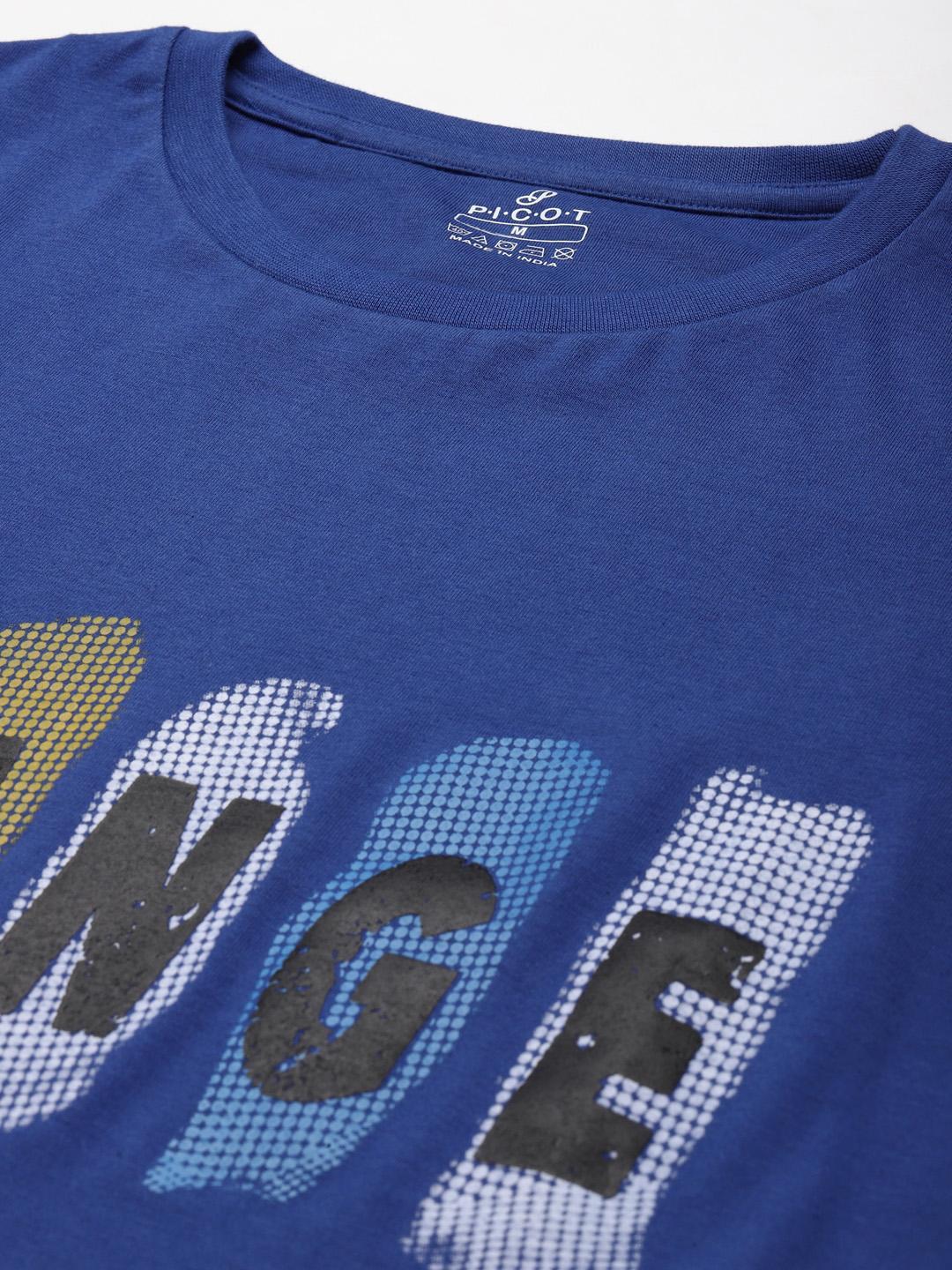 PICOT Men Blue & Black Printed T-shirt