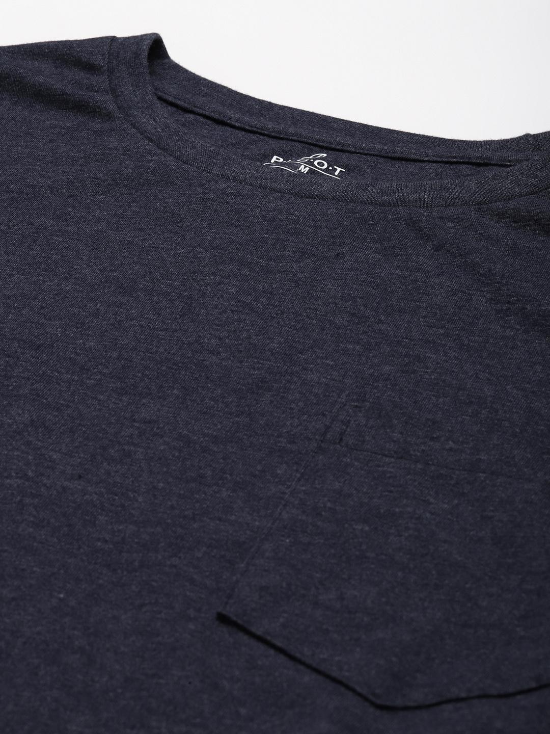 PICOT Men Blue Solid T-shirt