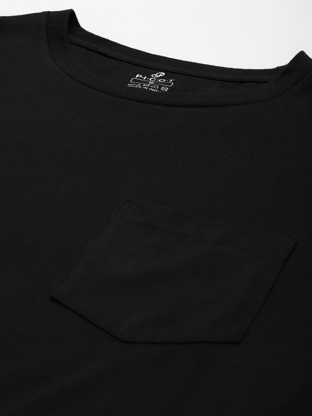 PICOT Men Black Solid T-shirt With Pocket