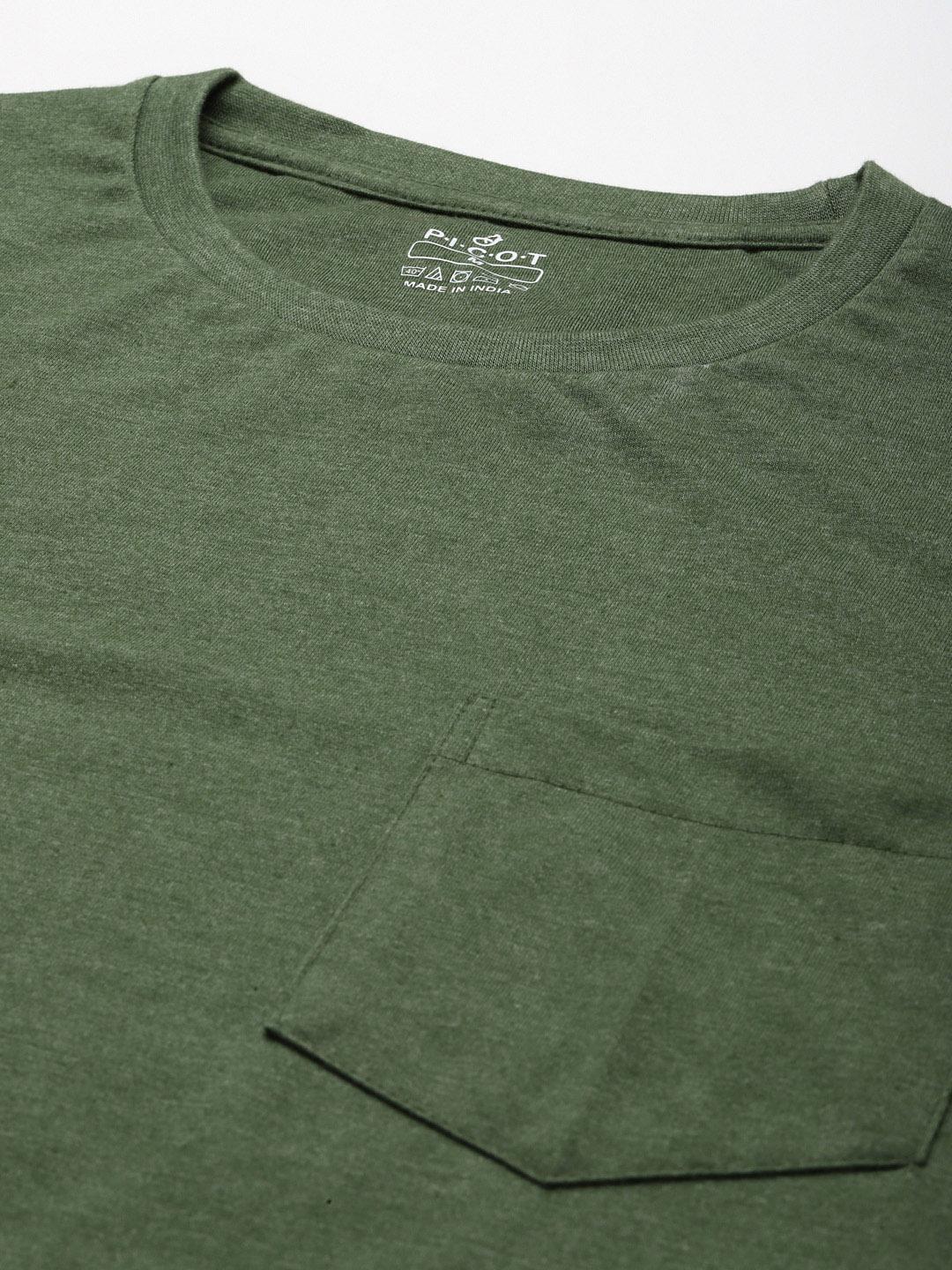 PICOT Men Green Solid T-shirt