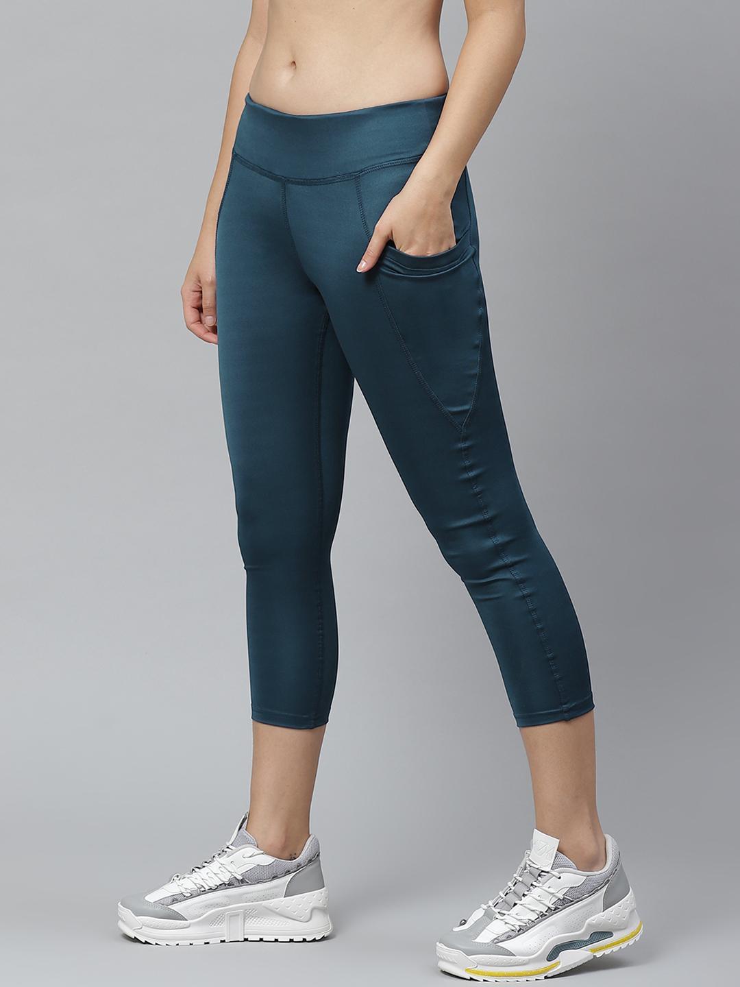 PICOT Women Teal Blue Solid 3/4th Tights