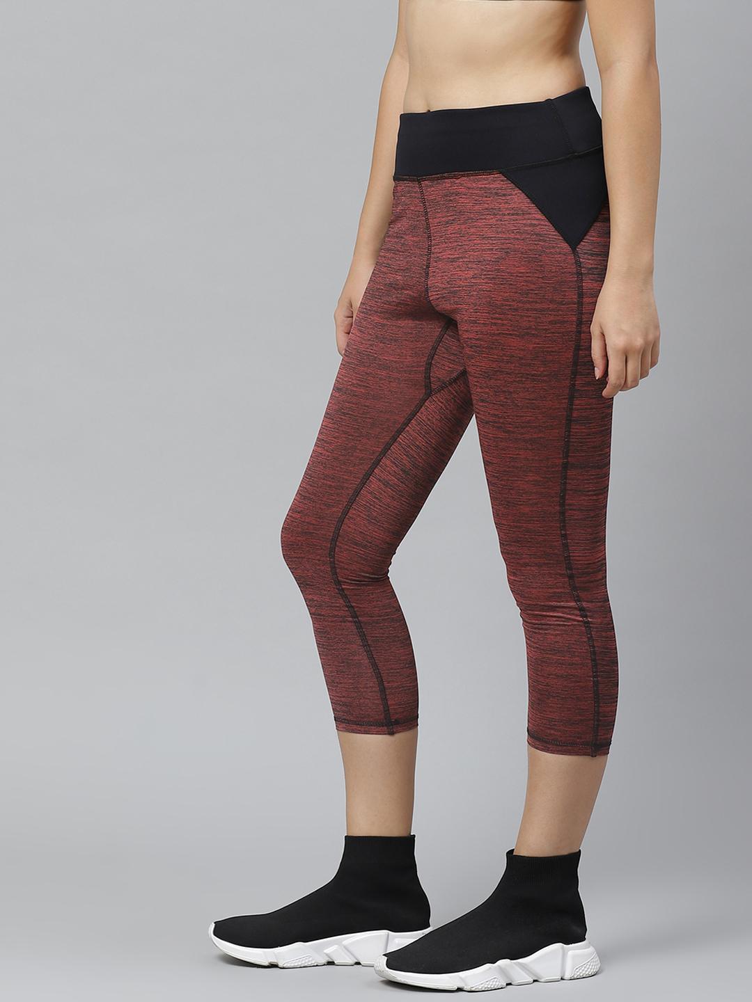 PICOT Women Rust Red & Black Solid 3/4th Tights with Melange Effect