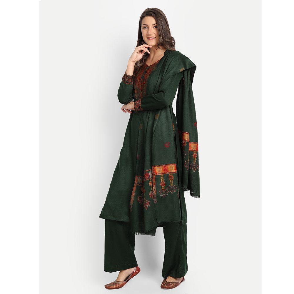Hemkunt Fabrics Viscose Printed Unstitched Kurta & Palazzo Material (Bottle Green)