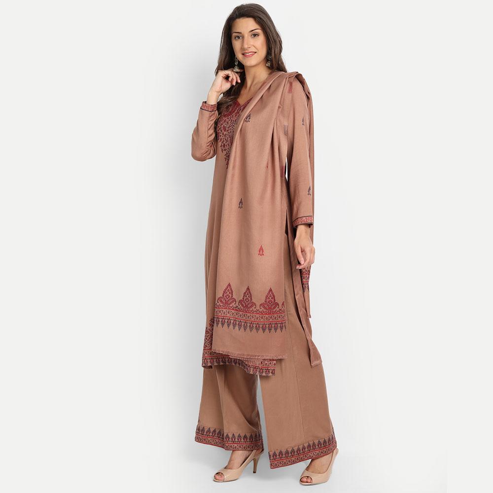 Hemkunt Fabrics Viscose Printed Unstitched Kurta & Palazzo Material (Camel)