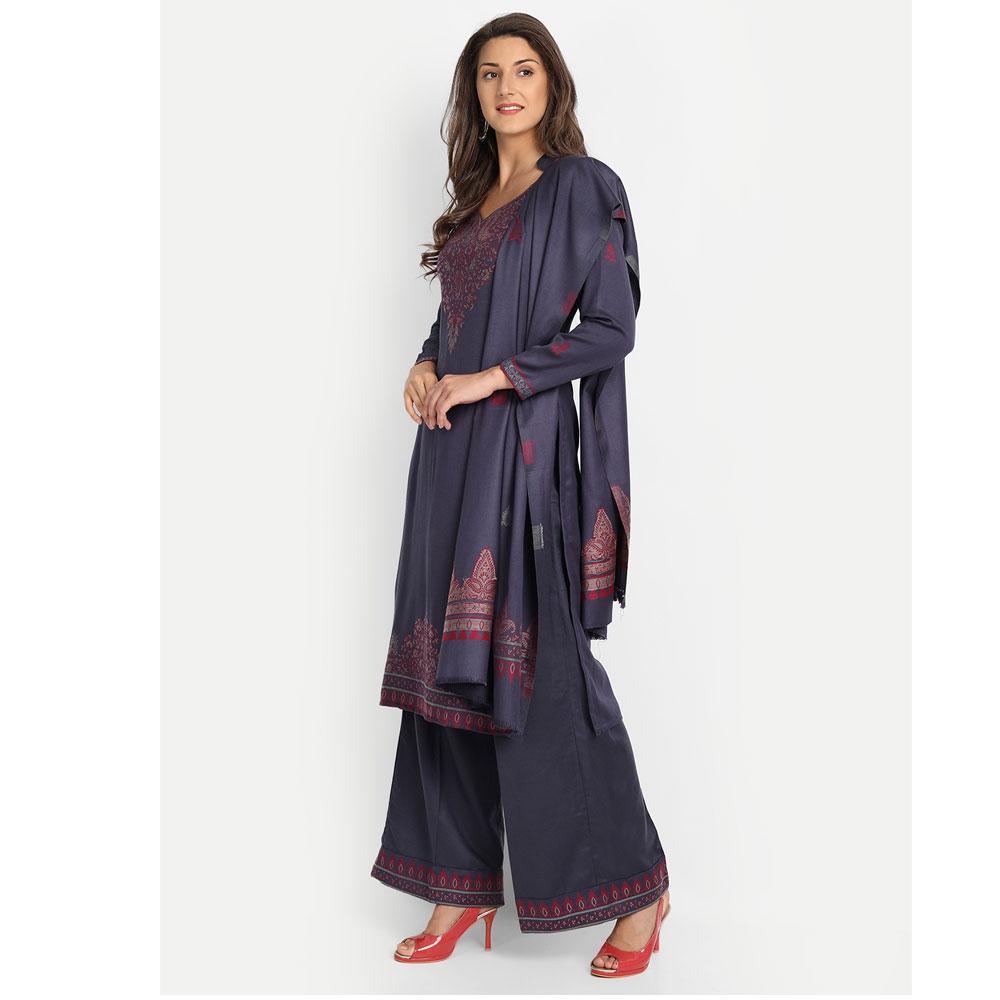 Hemkunt Fabrics Viscose Printed Unstitched Kurta & Palazzo Material (Dark Grey)